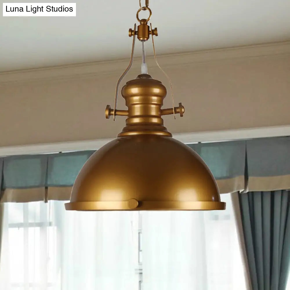 Antique Brass Pendant Light with Frosted Diffuser - Vintage Style Metal Dome Shade, 1-Light Hanging Lamp