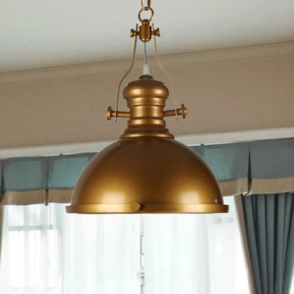 Antique Brass Pendant Light with Frosted Diffuser - Vintage Style Metal Dome Shade, 1-Light Hanging Lamp