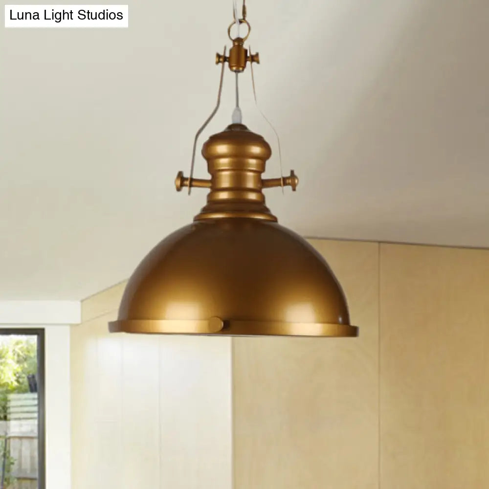 Antique Brass Pendant Light with Frosted Diffuser - Vintage Style Metal Dome Shade, 1-Light Hanging Lamp