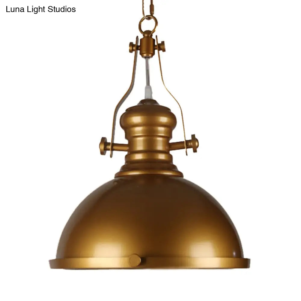 Antique Brass Pendant Light with Frosted Diffuser - Vintage Style Metal Dome Shade, 1-Light Hanging Lamp