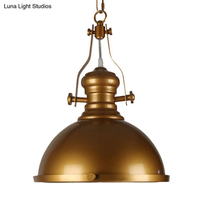 Antique Brass Pendant Light with Frosted Diffuser - Vintage Style Metal Dome Shade, 1-Light Hanging Lamp