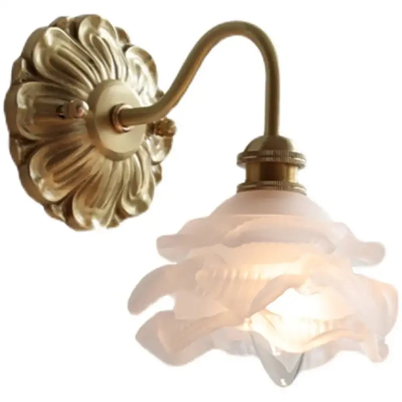 Antique brass wall lamp with frosted glass shade shaped like pink rose petals decorbites frosted glass bedroom sconce