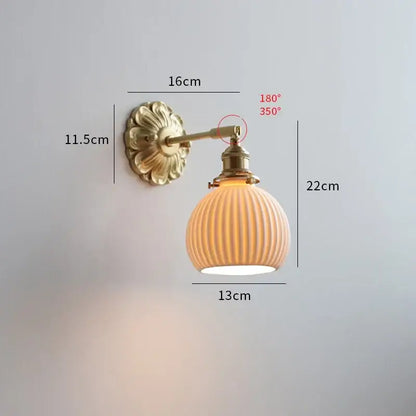 Antique brass wall lights with ribbed warm glass shade featuring decorbites ceramic led wall design for bedroom decor
