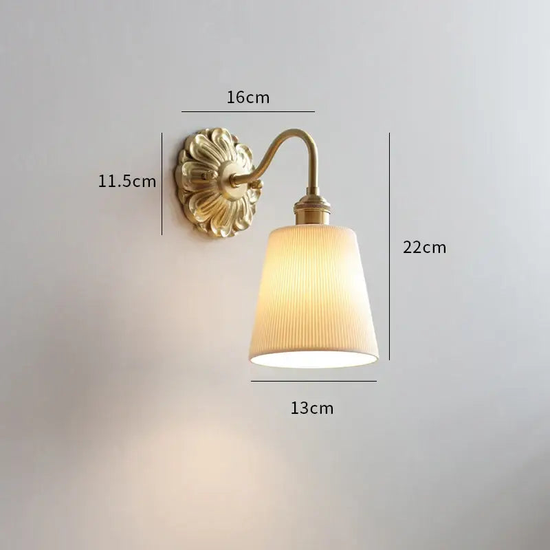 Antique brass wall lights with pleated off-white fabric shade ceramic led wall decorbites bedroom lighting