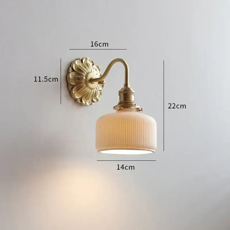 Antique brass wall lights with ribbed off-white glass shade for decorbites ceramic led wall bedroom lighting