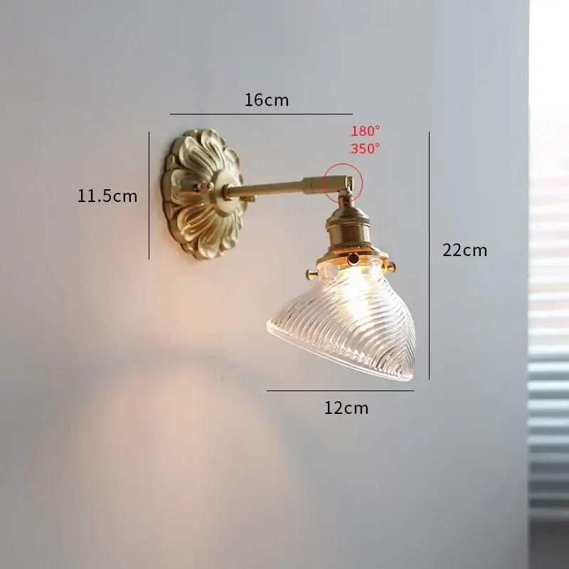 Antique brass wall lights with ribbed glass shade featuring decorbites ceramic led wall design for bedroom decor
