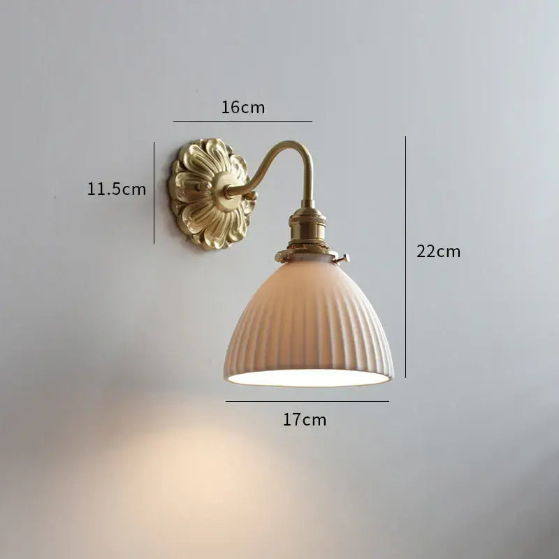 Antique brass wall lights with cream ribbed glass shade for decorbites ceramic led wall bedroom lighting