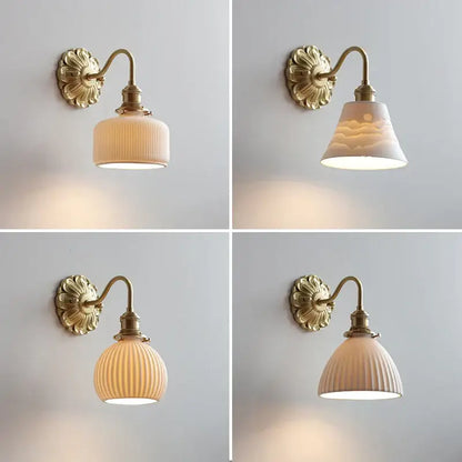 Antique brass wall lights with ribbed cream glass shade for bedroom decorbites ceramic led wall lighting