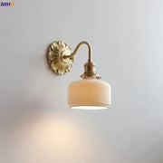 Antique brass wall lights with ribbed cream glass shade for bedroom decorbites ceramic led wall illumination