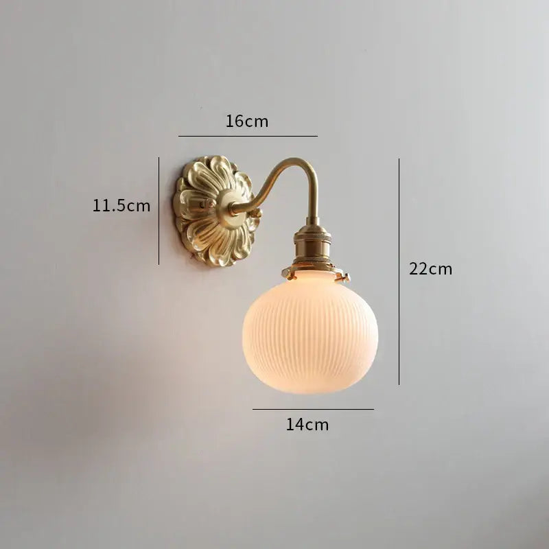 Antique brass ribbed glass wall light with frosted globe for bedroom decorbites ceramic led wall lighting