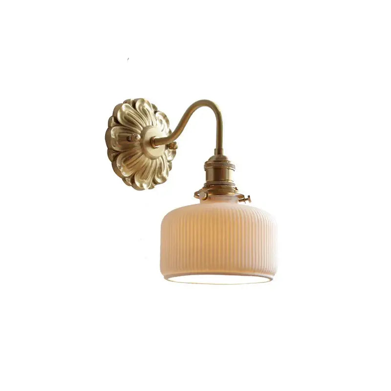 Antique brass wall lights with ribbed frosted glass shade ceramic led wall light for bedroom decorbites ceramic led
