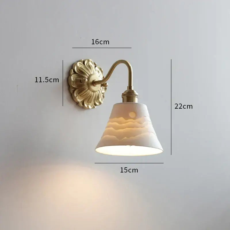 Antique brass wall lights featuring a vintage fluted backplate and decorbites ceramic led white ceramic lampshade