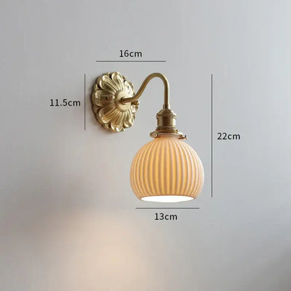Antique brass ribbed glass wall lights with off-white shade ideal for decorbites ceramic ball led bedroom sconce decor