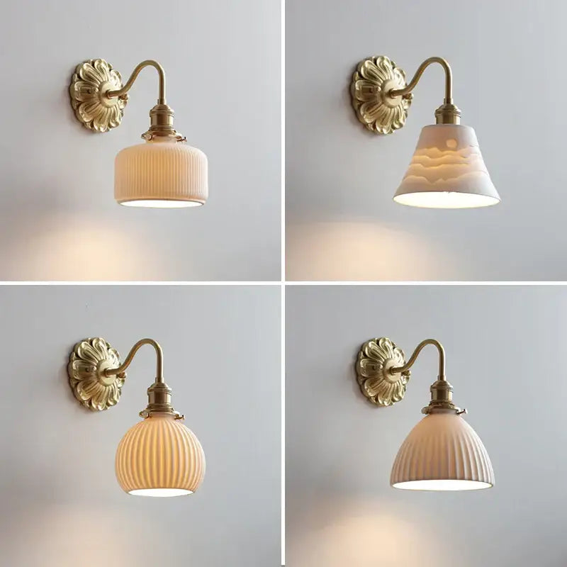 Antique brass ribbed glass wall lights with cream shade ideal for bedroom decorbites ceramic ball led lighting