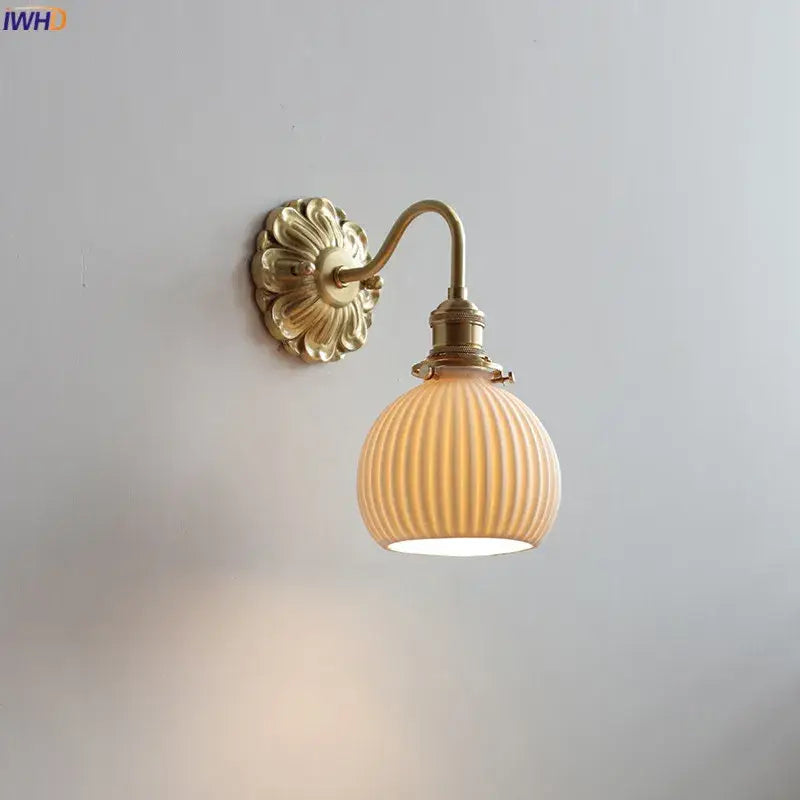 Antique brass wall lights with ribbed frosted glass shade ideal for bedroom decorbites ceramic ball led lighting