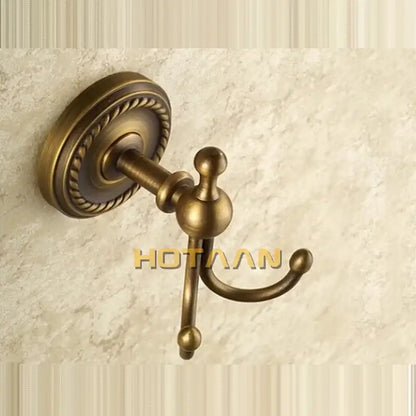 Antique brass rope double wall hooks with ornate detailing and spherical finials for bathroom or coat hanger decorbites brass wall