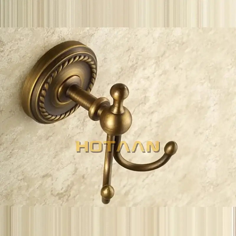 Antique brass rope double wall hooks with ornate detailing and spherical finials for bathroom or coat hanger decorbites brass wall