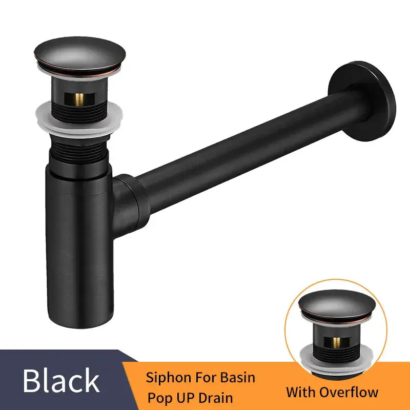Black matte brass round bottle trap with pop-up siphon drain and overflow for basin decorbites brass round bathroom vanity