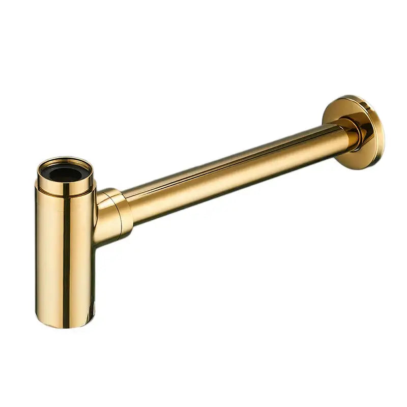 Antique brass round bottle trap with gold-colored polished metallic finish for bathroom vanity drain by decorbites brass round