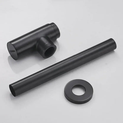 Black matte decorbites brass round bottle trap set with t-shaped connector cylindrical pipe and circular washer for bathroom vanity