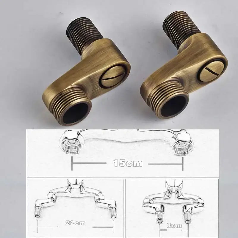 Antique brass l-shaped bathroom faucet connectors with threaded ends for shower faucet set with handheld sprayer