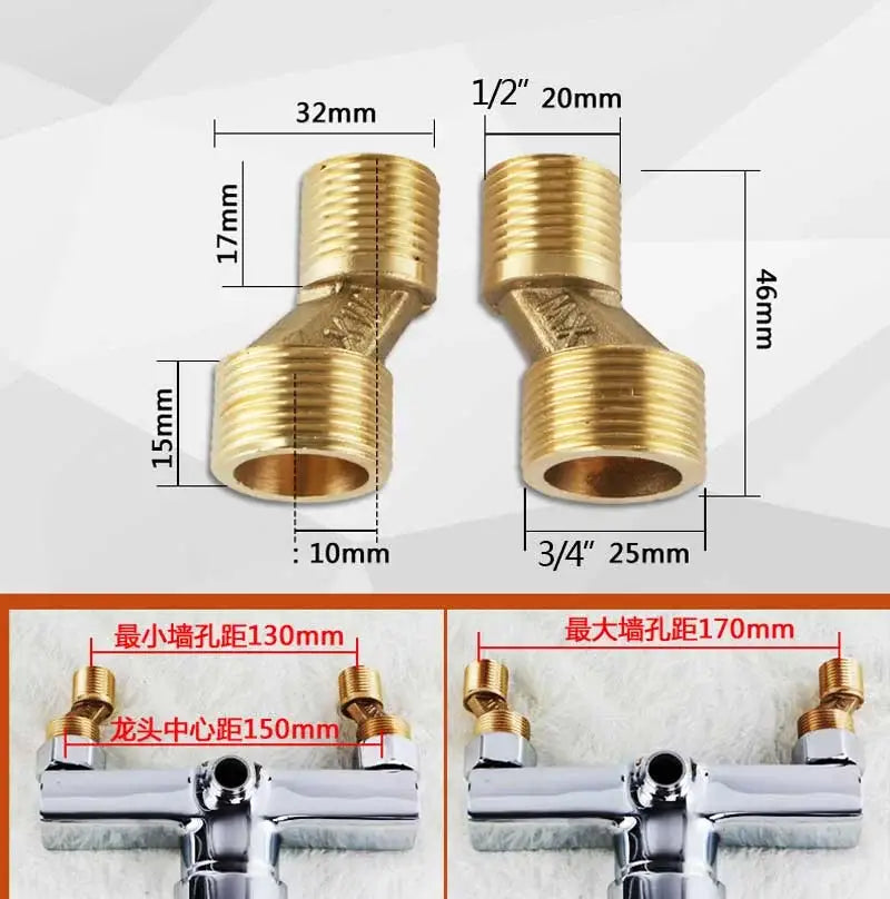 Brass-colored threaded 90-degree pipe fittings for antique brass round shower faucet set with handheld sprayer bathroom