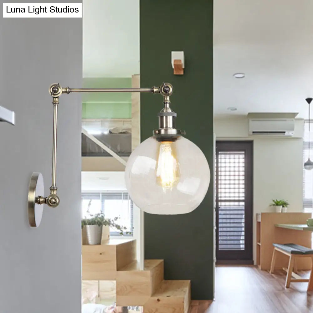 Aplique de pared rústico de latón antiguo con forma de globo y cristal transparente - Lámpara para 1 bombilla