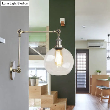 Aplique de pared rústico de latón antiguo con forma de globo y cristal transparente - Lámpara para 1 bombilla