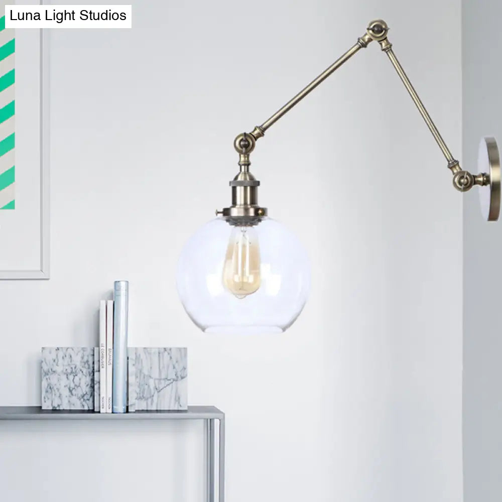 Aplique de pared rústico de latón antiguo con forma de globo y cristal transparente - Lámpara para 1 bombilla