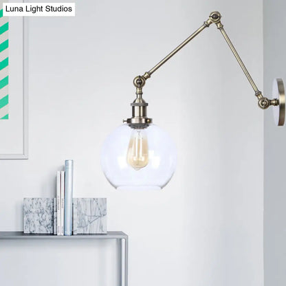 Aplique de pared rústico de latón antiguo con forma de globo y cristal transparente - Lámpara para 1 bombilla
