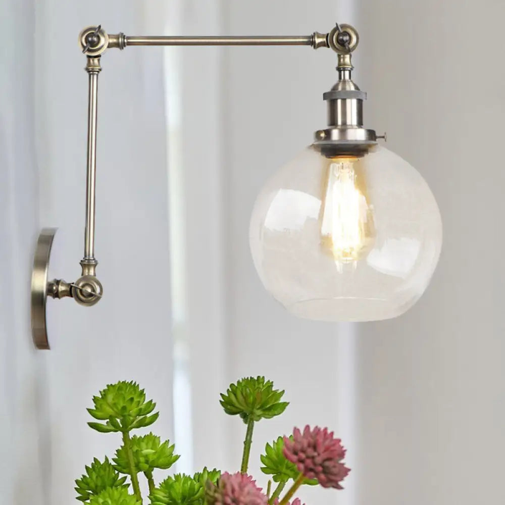 Aplique de pared rústico de latón antiguo con forma de globo y cristal transparente - Lámpara para 1 bombilla