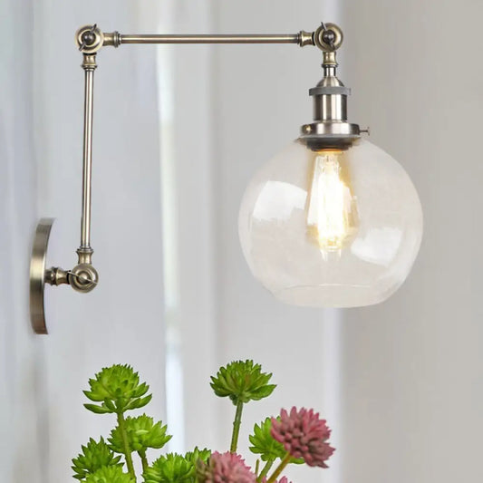 Aplique de pared rústico de latón antiguo con forma de globo y cristal transparente - Lámpara para 1 bombilla