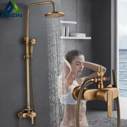Brass antique shower set with rainhead and handheld sprayer in decorbites brass antique finish for bathroom use