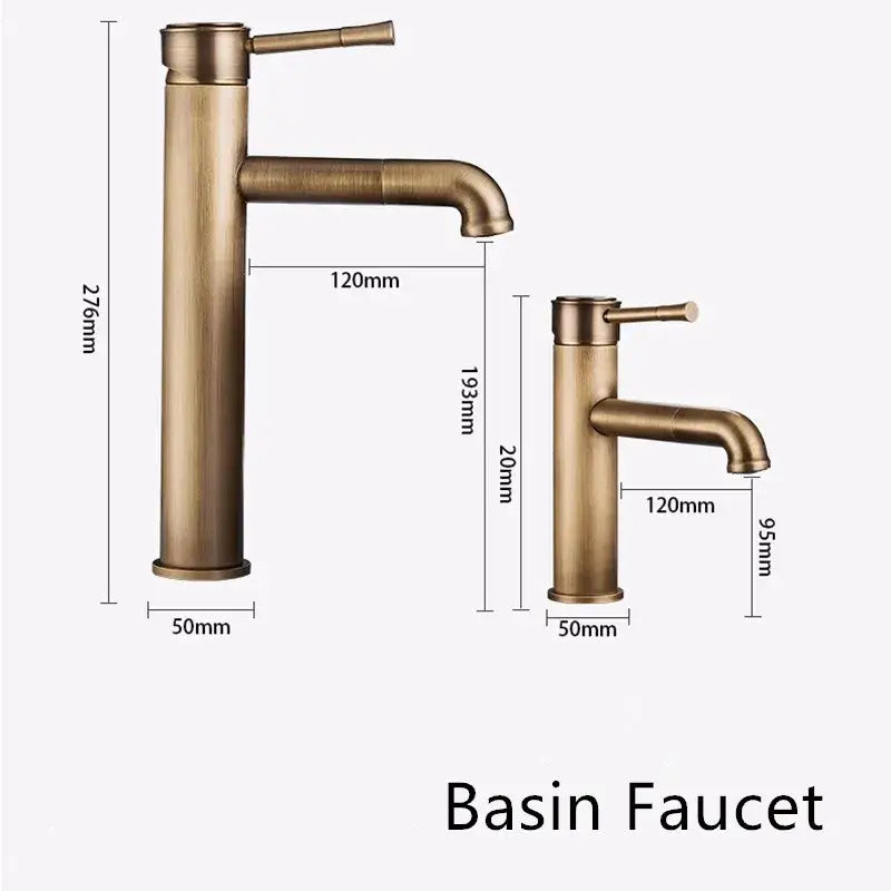 Antique brass single handle bronze basin faucet with tall slender design and elegant curved spout for bathroom use