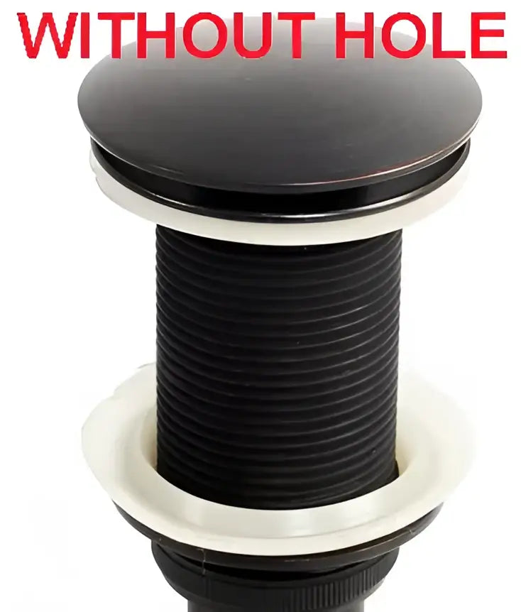Black matte-finish sink drain stopper with ribbed body and white rubber gasket rings for decorbites brass pop bathroom waste