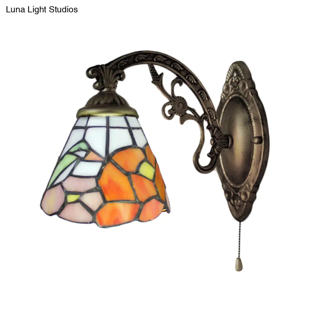 Aplique de pared rústico Tiffany antiguo de latón con vidrieras y diseño floral - Decoración para comedor