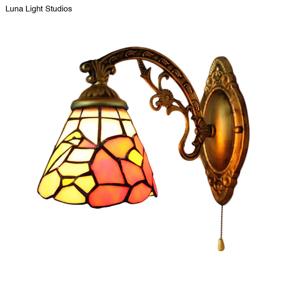 Aplique de pared rústico Tiffany antiguo de latón con vidrieras y diseño floral - Decoración para comedor