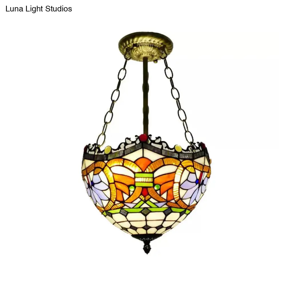 Lámpara de techo LED DecorBites™ de estilo victoriano en latón antiguo - Elegante plafón semiempotrado con pantalla invertida para dormitorio