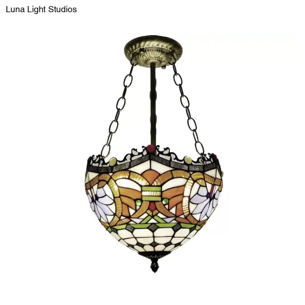 Lámpara de techo LED DecorBites™ de estilo victoriano en latón antiguo - Elegante plafón semiempotrado con pantalla invertida para dormitorio