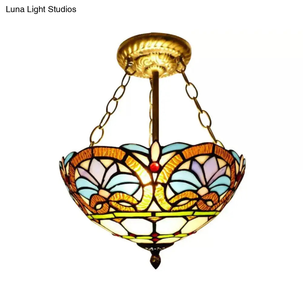 Lámpara de techo LED DecorBites™ de estilo victoriano en latón antiguo - Elegante plafón semiempotrado con pantalla invertida para dormitorio