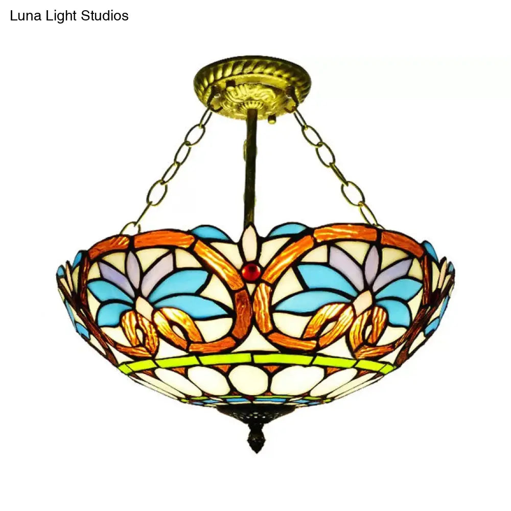 Lámpara de techo LED DecorBites™ de estilo victoriano en latón antiguo - Elegante plafón semiempotrado con pantalla invertida para dormitorio