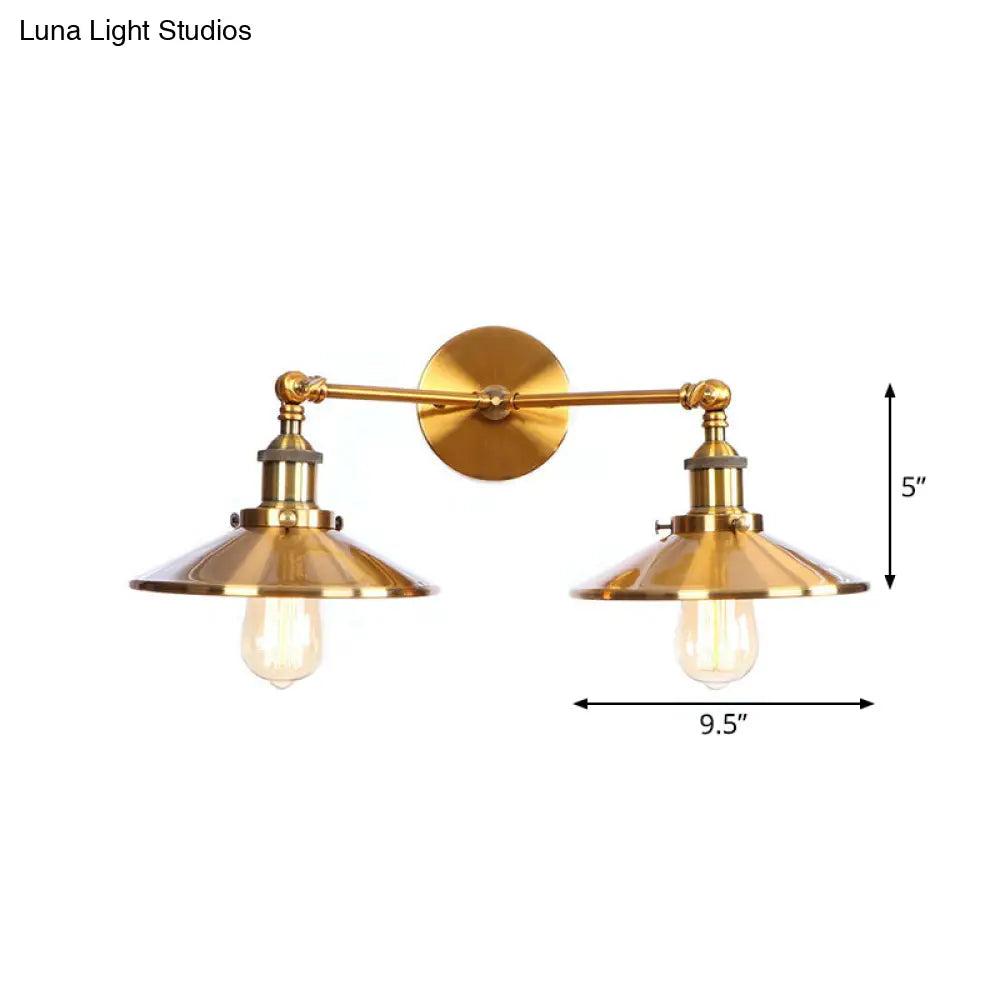 DecorBites™ Antique Brass Wall Lamp with Dual Head and Adjustable Joint - Iron Horn/Scalloped/Cone Shade Included