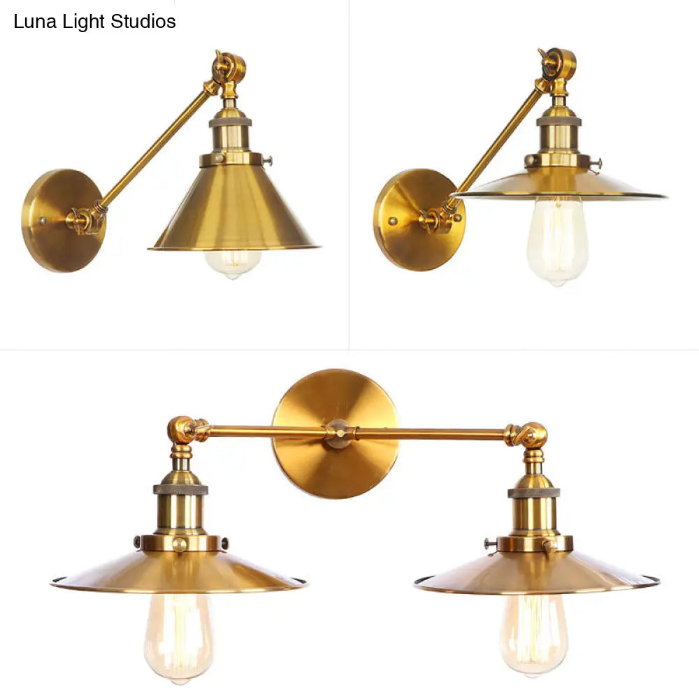 DecorBites™ Antique Brass Wall Lamp with Dual Head and Adjustable Joint - Iron Horn/Scalloped/Cone Shade Included