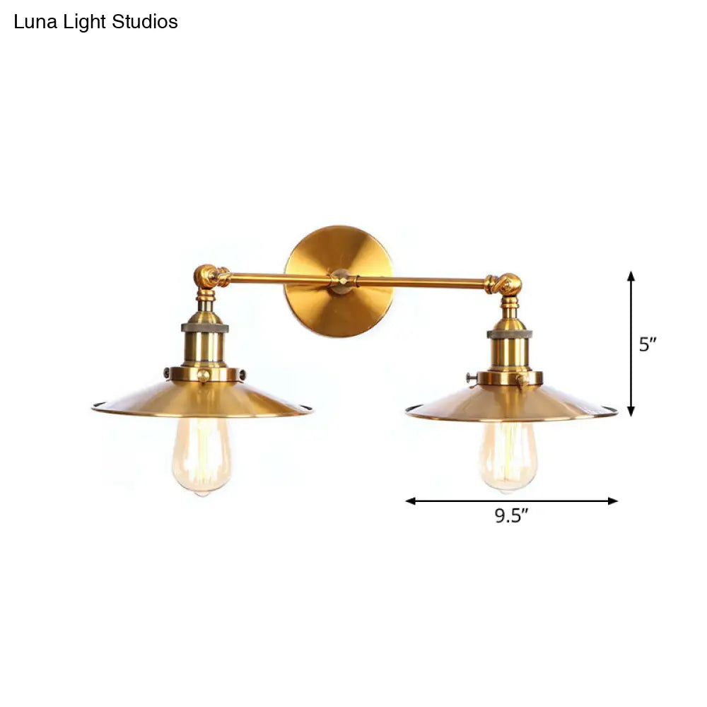 DecorBites™ Antique Brass Wall Lamp with Dual Head and Adjustable Joint - Iron Horn/Scalloped/Cone Shade Included