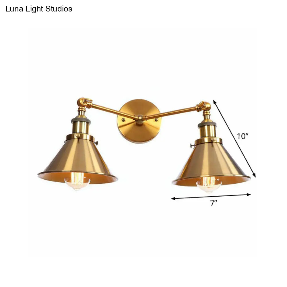 DecorBites™ Antique Brass Wall Lamp with Dual Head and Adjustable Joint - Iron Horn/Scalloped/Cone Shade Included