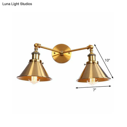 DecorBites™ Antique Brass Wall Lamp with Dual Head and Adjustable Joint - Iron Horn/Scalloped/Cone Shade Included