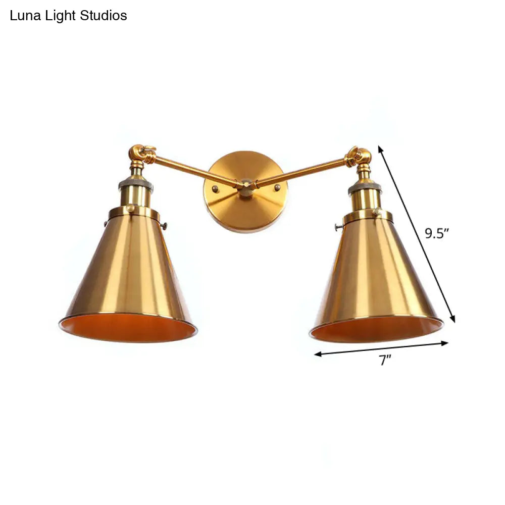 DecorBites™ Antique Brass Wall Lamp with Dual Head and Adjustable Joint - Iron Horn/Scalloped/Cone Shade Included