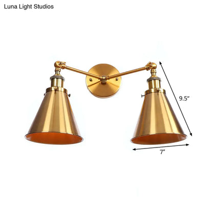 DecorBites™ Antique Brass Wall Lamp with Dual Head and Adjustable Joint - Iron Horn/Scalloped/Cone Shade Included