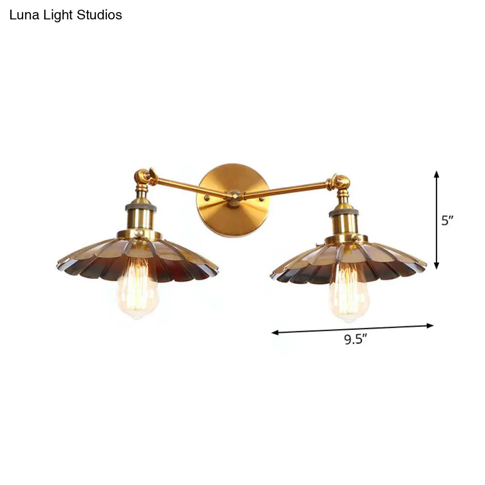 DecorBites™ Antique Brass Wall Lamp with Dual Head and Adjustable Joint - Iron Horn/Scalloped/Cone Shade Included