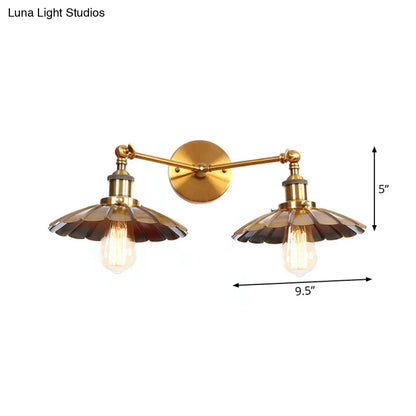 DecorBites™ Antique Brass Wall Lamp with Dual Head and Adjustable Joint - Iron Horn/Scalloped/Cone Shade Included